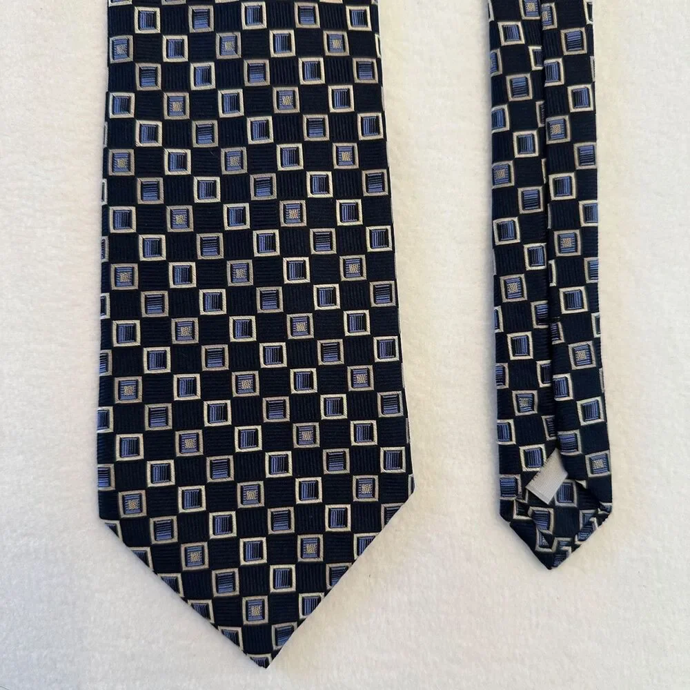 Burma Bibas Mens 100% Silk Dark Blue Geometric Square Necktie 58